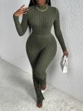 Women's Knitting Autumn And Winter Long Sleeve Fashion Solid Color Tight Slim Two Piece Pants Set