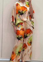 Summer And Autumn Elegant Loose Print Bat Sleeves Top Wide Leg Pants Two Piece Set Summer And Autumn Elegant Loose Print Bat Sleeves Top Wide Leg Pants Two Piece Set