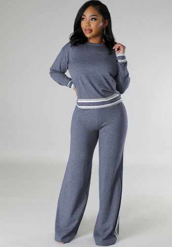 Women's Autumn And Winter Long-Sleeved Knitting Shirt Wide-Leg Trousers Casual Two-Piece Set