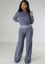 Women's Autumn And Winter Long-Sleeved Knitting Shirt Wide-Leg Trousers Casual Two-Piece Set Women's Autumn And Winter Long-Sleeved Knitting Shirt Wide-Leg Trousers Casual Two-Piece Set