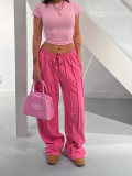 Women's Summer Loose Drawstring Trousers Solid Color Fashion Casual Pants