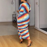 Printed Pleated Long-Sleeved Two-Piece Skirt Set