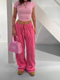 Women's Summer Loose Drawstring Trousers Solid Color Fashion Casual Pants