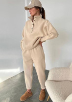 Spring And Autumn Women's Fashion Button Stand Collar Top Loose Pants Two Piece Set Spring And Autumn Women's Fashion Button Stand Collar Top Loose Pants Two Piece Set