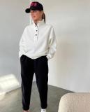 Spring And Autumn Women's Fashion Button Stand Collar Top Loose Pants Two Piece Set