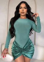 Autumn Fashionable Pleated Slim Waist Evening Dress For Women Autumn Fashionable Pleated Slim Waist Evening Dress For Women