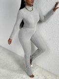 Women's Knitting Autumn And Winter Long Sleeve Fashion Solid Color Tight Slim Two Piece Pants Set