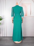 Fashion Women's Sexy Slit Dress Africa Plus Size Women's Solid Color Long Gown