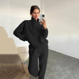 Spring And Autumn Women's Fashion Button Stand Collar Top Loose Pants Two Piece Set