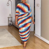 Printed Pleated Long-Sleeved Two-Piece Skirt Set