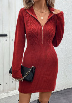 Women Knitting Stand Collar Zipper sweater dress Women Knitting Stand Collar Zipper sweater dress