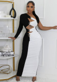 Women Fall/Winter Contrast Metal Decoration Single Sleeve Dress