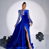 Women long-sleeved Round Neck sequin Formal Party Maxi evening dress