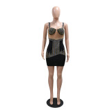 Women sexy suspender See-Through Bodycon dress