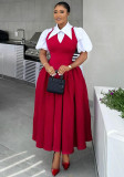Women autumn elegant puff sleeve shirt collar dress