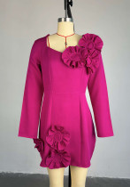 Women Autumn Elegant Square Neck Large Flower Long Sleeve Dress Women Autumn Elegant Square Neck Large Flower Long Sleeve Dress