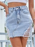 Women retro Ripped Denim Skirt