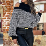 Women autumn and winter knitting half-high collar striped sweater