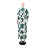 Women autumn long-sleeved V-neck slit dress