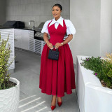 Women autumn elegant puff sleeve shirt collar dress
