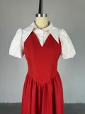 Women autumn elegant puff sleeve shirt collar dress