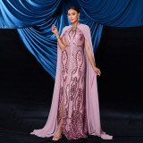 Women sexy Round Neck sequin Formal Party evening dress