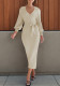 Women autumn solid elegant Career Knitting v-neck lace dress