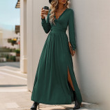 Women autumn solid slit dress