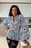 Women African Printed Cardigan Lace-Up Lantern Sleeve V Neck Long Sleeve Top