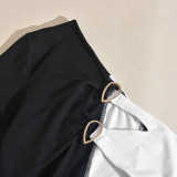 Women Fall/Winter Contrast Metal Decoration Single Sleeve Dress