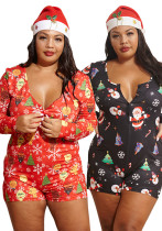 Christmas Women printed long-sleeved Jumpsuit