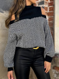 Women autumn and winter knitting half-high collar striped sweater