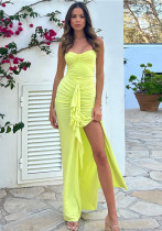 Women autumn and winter Halter Neck Off Shoulder Pleated slit dress Women autumn and winter Halter Neck Off Shoulder Pleated slit dress