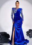 Women long-sleeved Round Neck sequin Formal Party Maxi evening dress