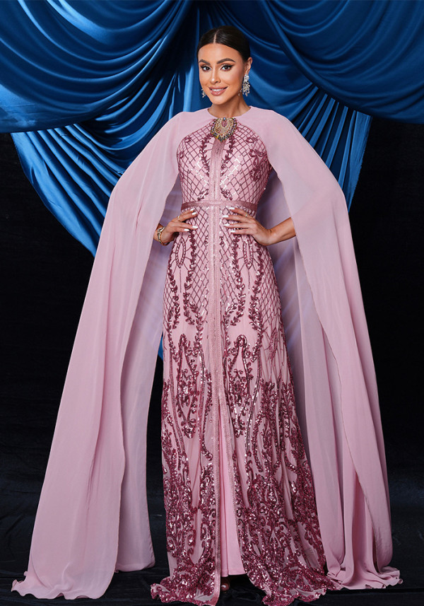 Women sexy Round Neck sequin Formal Party evening dress
