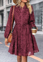 Women Long Sleeve See-Through Jacquard Dress