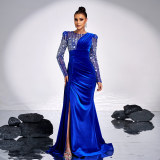 Women long-sleeved Round Neck sequin Formal Party Maxi evening dress