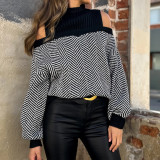 Women autumn and winter knitting half-high collar striped sweater