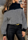 Women autumn and winter knitting half-high collar striped sweater