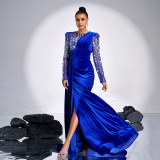 Women long-sleeved Round Neck sequin Formal Party Maxi evening dress