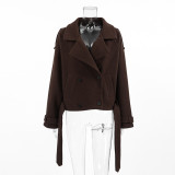 Autumn And Winter Turndown Collar Chic Double Breasted Fashion Woolen Coat