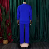 Women's Fall Fashion Solid Color Slash Shoulder Top Wide Leg Pants African Suit