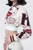 Fashionable American Embroidery Ribbed Short Long Sleeve Single Breasted Baseball Jacket