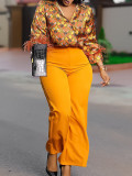 Women's Printed Long Sleeve Shirt Chic Elegant Wide Leg Pants Fashion African Suit