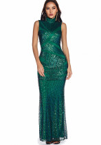 Women's Sexy Slim Green Sequin Evening Dress
