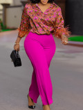 Women's Printed Long Sleeve Shirt Chic Elegant Wide Leg Pants Fashion African Suit