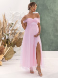 Sexy Off Shoulder Mesh Split Maternity Dress