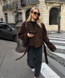 Autumn And Winter Turndown Collar Chic Double Breasted Fashion Woolen Coat