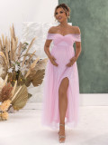 Sexy Off Shoulder Mesh Split Maternity Dress