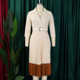 Fall Winter Fashion Women's Turndown Collar Fashion OL Elegant Pleated African Dress